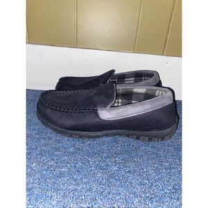 Men 10.5 micro suede slip on slippers black and plaid lining insole